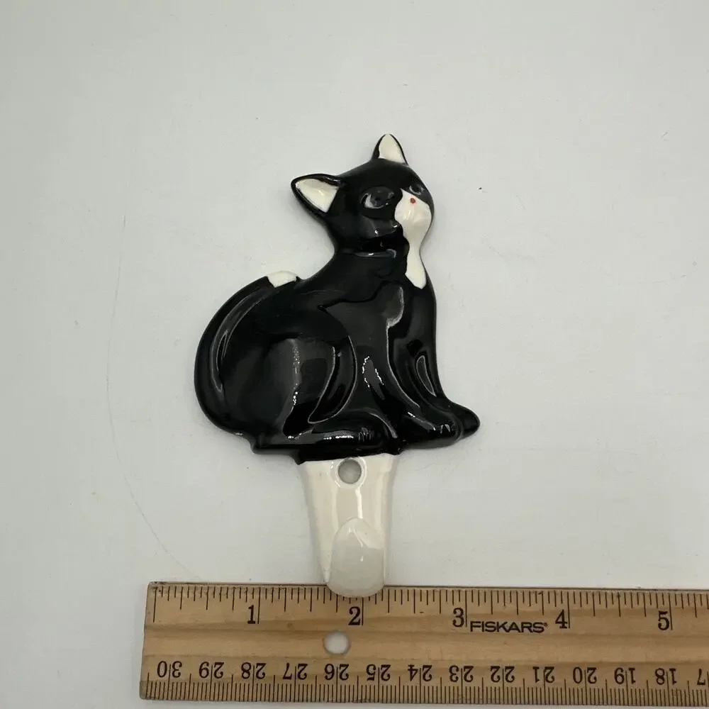 Set Of 3 Vintage Takahashi Ceramic Tuxedo Cats Wall Hooks Japan